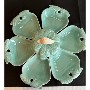 1950s Hoenig California Pottery Turquoise Apple Serving Dishes - 8 Pieces